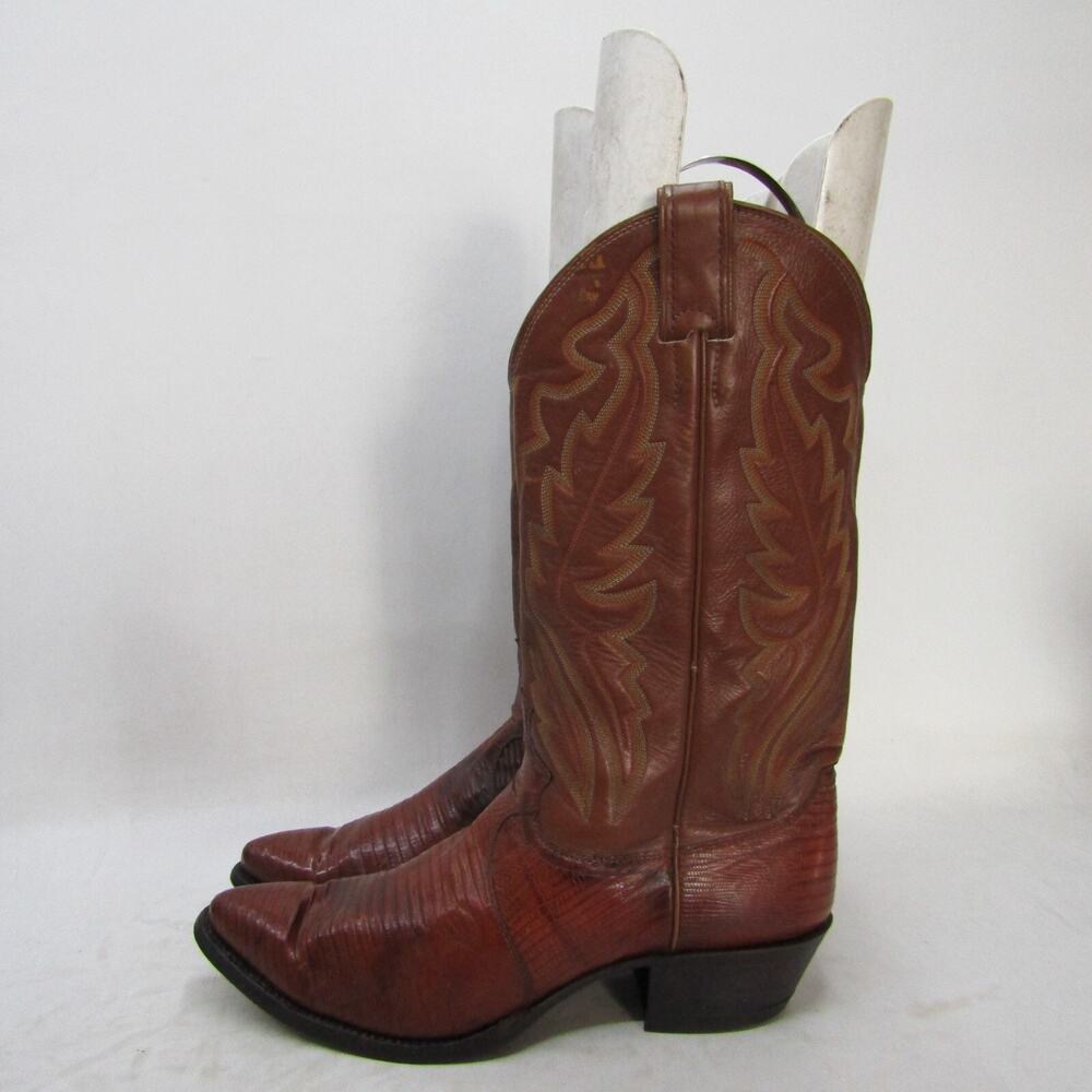 Justin Mens Size 9 D Brown Leather Lizard Cowboy Western Boots